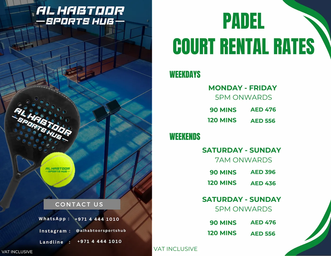 Padel Court Rental rates